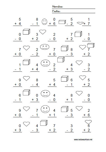 Matem Ticas Ficha De Matem Ticas Sumas Sencillas De Una Cifra Hasta